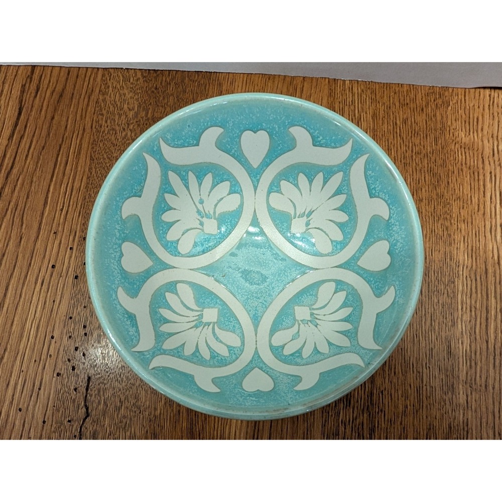 Patina Vie Footed Tidbit Bowl, Teal With White Details - Picture 3 of 4